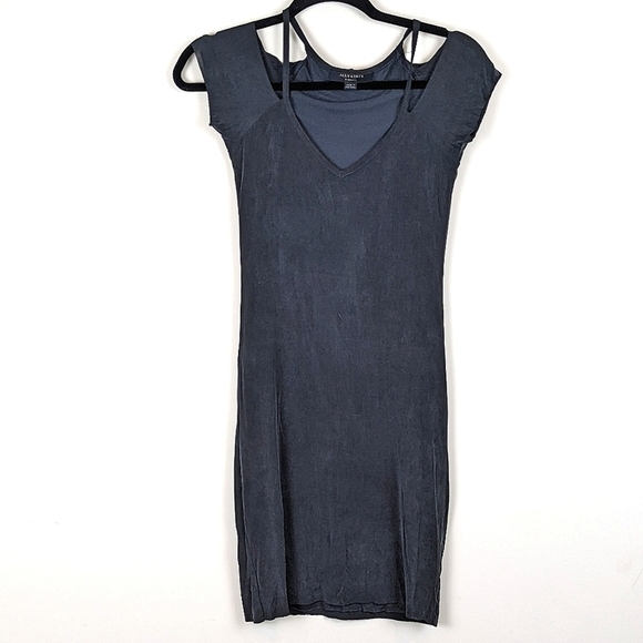ALL Saints 100% Silk Black Mini Dress XS - Picture 3 of 14